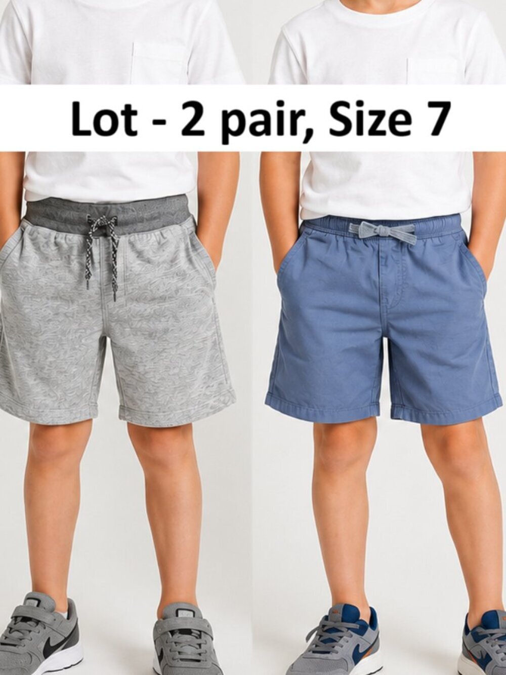 Boys Sz 7 Shorts 2 Pair Lot - Gray OshKosh B'gosh / Blue Andy & Evan - Pull-On